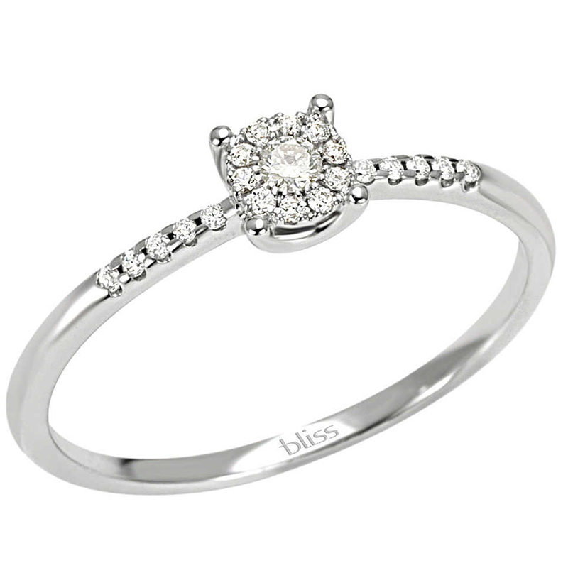 Bliss solitaire ring women\'s Caresse 18kt white gold 21 diamonds 0.09 ct H 20061667 zoomable