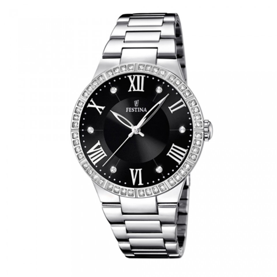 Festina woman watch mademoiselle cubic zirconia quad. black roman numerals F16719/2