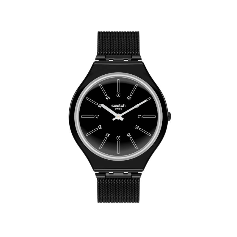 Swatch orologio unisex acciaio maglia milano skin nero SKINOTTE SVOB100M