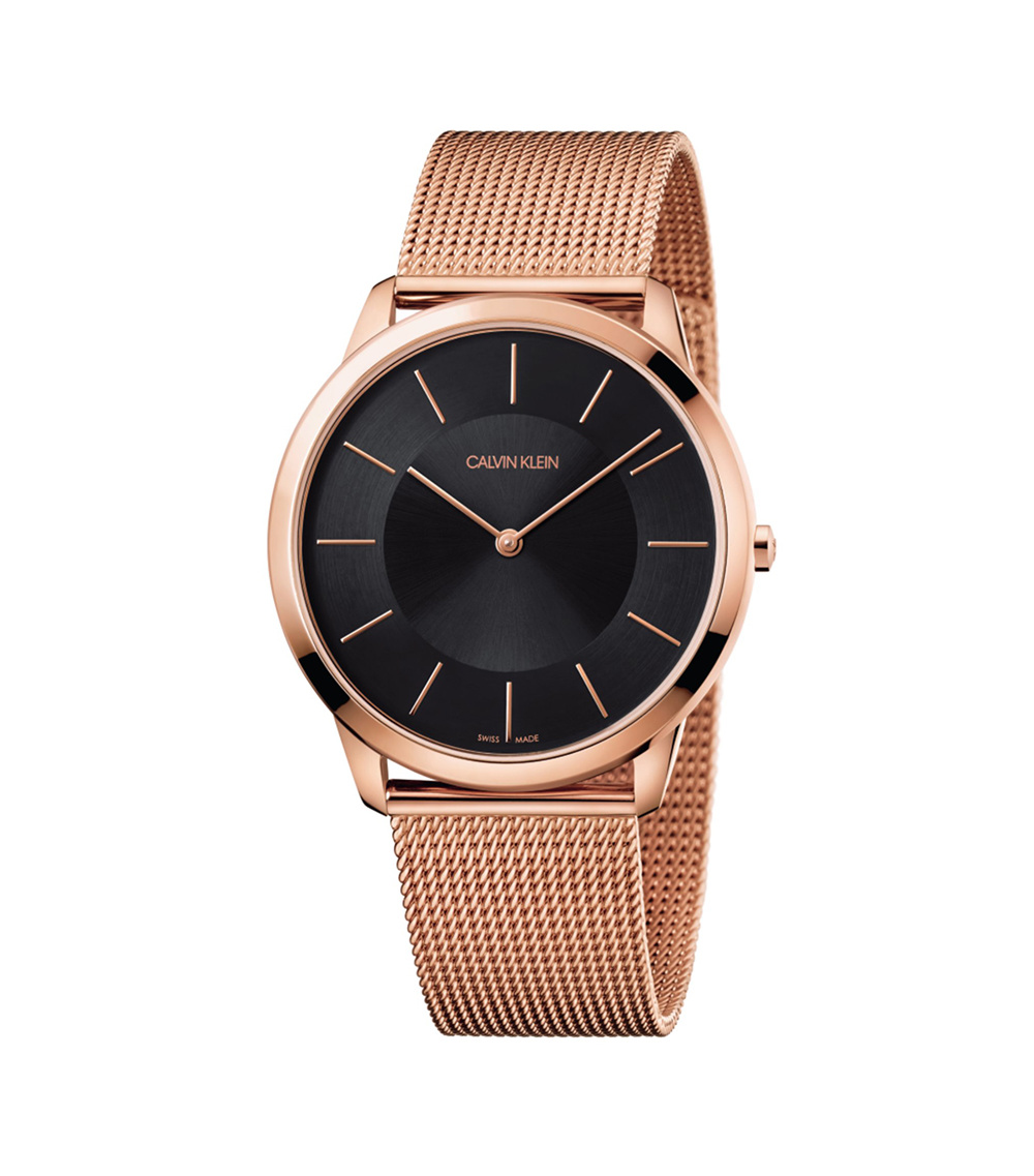 Calvin Klein orologio minimal acciao pvd oro rosa quadrante nero K3M2T621
