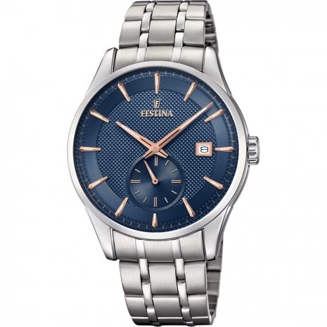 Festina orologio uomo retro acciaio quad blu F20276/2