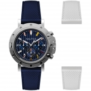 Nautica box 2 cinturi silicone blu bianco orologio crono cassa acciaio NAPPRH007